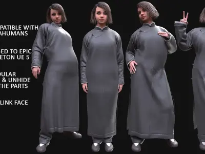 Woman in Martial Suit 5 - Modular - Rigged Low-poly 3D model