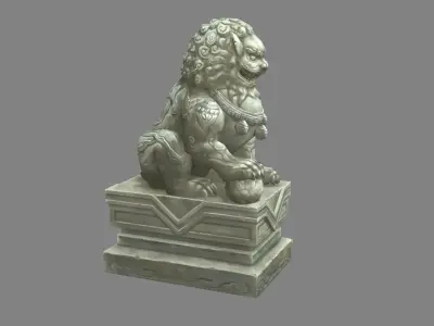 Stone lion sculpture - Asian lion sculpture Low-poly 3D model