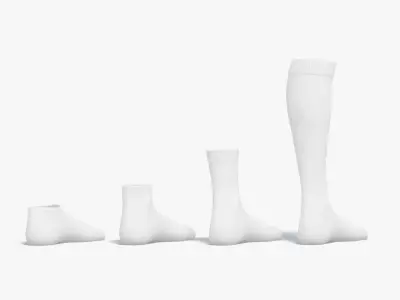 White Single Socks different shapes - fabric sox  Low-poly 3D model