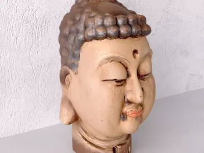 Antique Wood Buddha Head 3D model