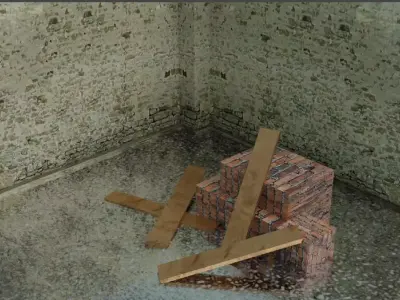 The Unstructure brick wall in middle of concrete floor Free low-poly 3D model