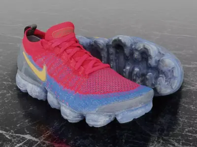 NIKE AIR VAPORMAX FLYKNIT 3D SHOES MAROON BLUE AND GOLD 3D model