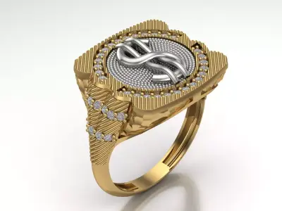 Luxury Dollar Sign Mens Ring With Diamonds Jewelry Gents Rings 3D print model