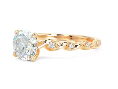 gold engagement ring 6mm central diamond 3D print model