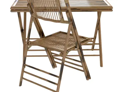 Bamboo folding chair and table exterior cafe 3D model