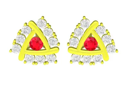 Luxury Triangle Ruby Halo Stud Earrings 3D Model 5880 3D print model