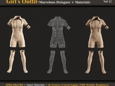 Girls Outfit- MD-Clo3d - Smart Material -Textures - OBJ - FBX 3D model