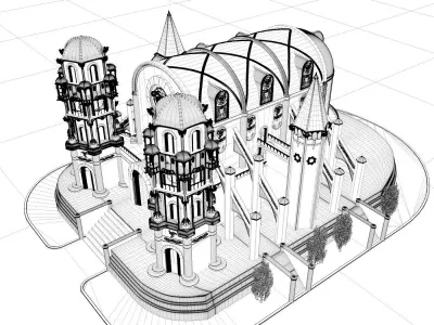 Church medieval castle 3D model