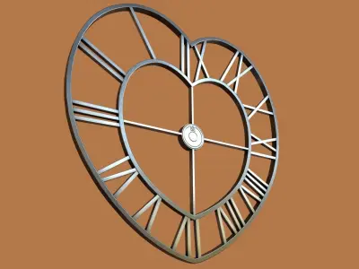 Animated Brushed Steel Heart Clock 3D model