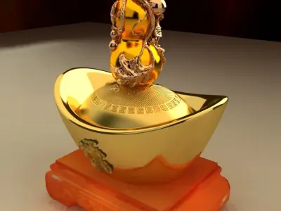 Chinese Gold Ingot with Gourd 3D model