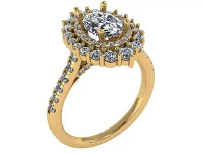 oval double halo ring with cathedral shank  3D print model