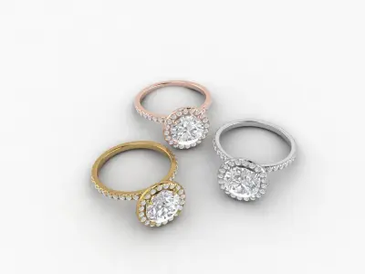 Round Halo Diamond Ring 3D print model