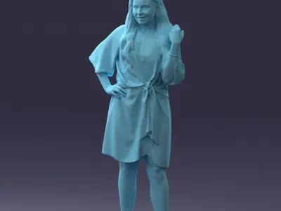 000164 Standing Woman in Stylish White Dress with Waist Tie 3dp 3D print model