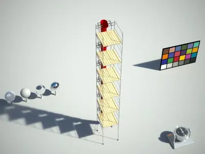 Construction rubbish chute and scaffolding Low-poly 3D model