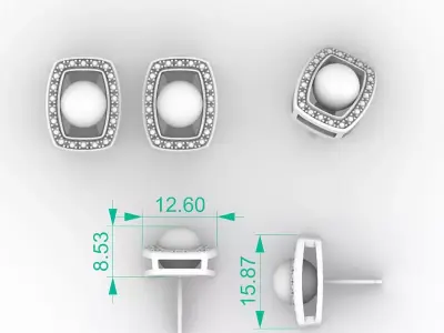Luxury Cushion Halo Pearl Earrings 3D print model