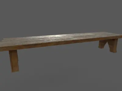 Wooden Bench Low-poly 3D model