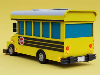 Stylized Yellow School Bus - Low-Poly Game Ready Model Low-poly 3D model