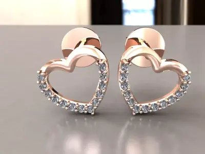 Earrings heart shaped diamond 3D print model