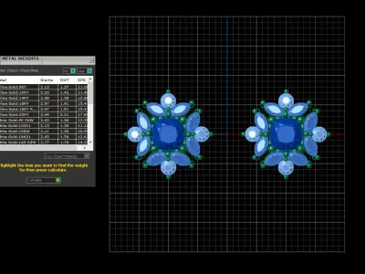 stud earrings with cushion cut gem stone in center 3D print model