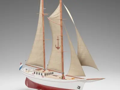Silver spray schooner boat 3D model