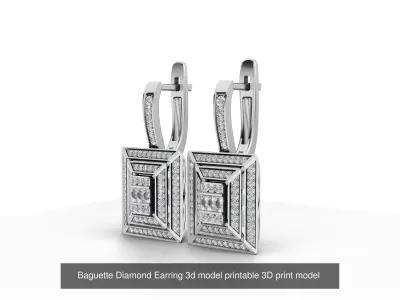 Baguette Diamond Ring Earring 3d model printable 3D print model 3D Model Pack