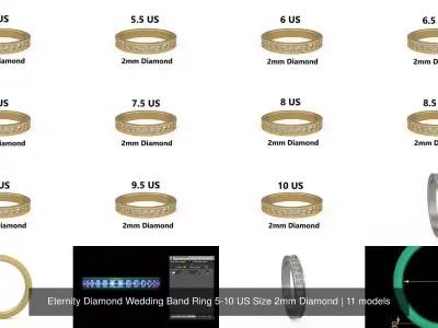 Eternity Diamond Wedding Band Ring 5-10 US Size 2mm Diamond 3D Model Pack