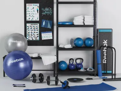 Sports set two dumbbells on mat 3D model