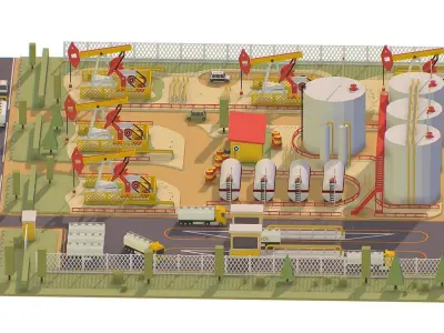 isometric oil field extracting crude big base Low-poly 3D model