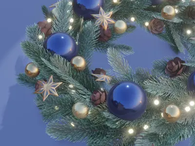 Christmas wreath in classic style Low-poly 3D model