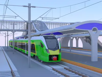 Station with Stadler Flirt II 3D model