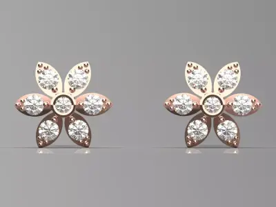 Rose Gold Diamond Flower Stud stl Earrings Model je0117 3D print model