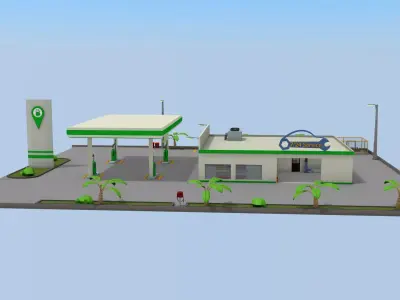 Gas station- Car service Low-poly 3D model