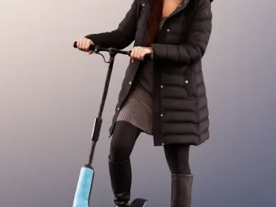 Vivian 11680 - Woman in Winter clothing standing on scooter 3D model