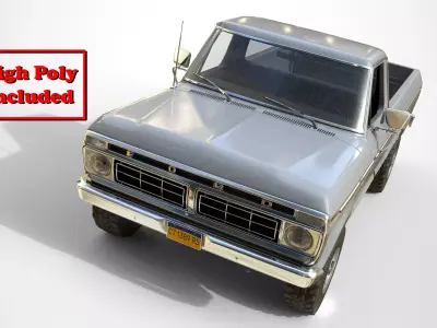 Ford Classic F100 pickup 1976 New Grey Low-poly 3D model