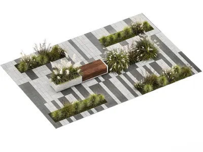 bushes with bench for outdoor environment 1147 3D model