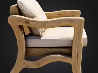 Driftwood Vintage Outdoor Easy Chair with Cushions Low-poly 3D model