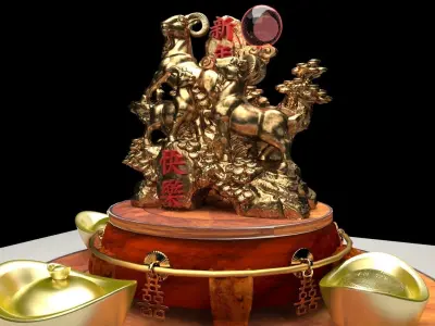 Chinese gold Ingot and goats 3D model