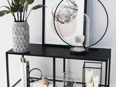 Decorative set shelf with pillows and vase 3D model