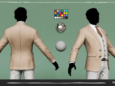 Men Pans with Shirt Blazer and Shoes Vest Creamy Brown Low-poly 3D model