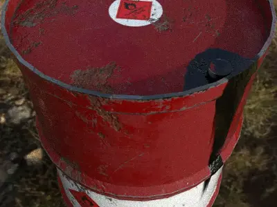 Barrel in middle of field Low-poly 3D model