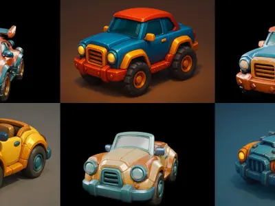 Stylized Car Advanced model bundle 8 pack 100 glb 3D model