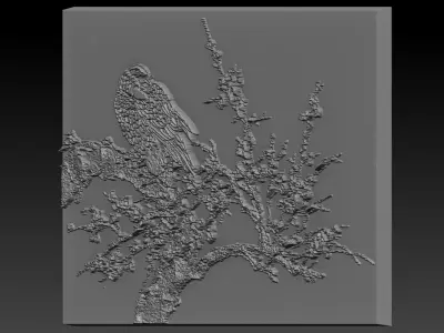 Birdd bird on branch 3D print model