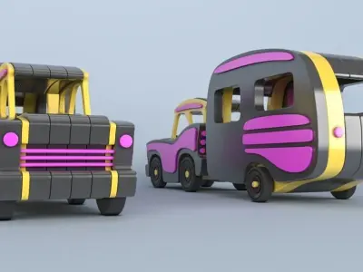 toy car and caravan 3D model