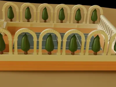 Ancient Tennis Court Low-poly 3D model