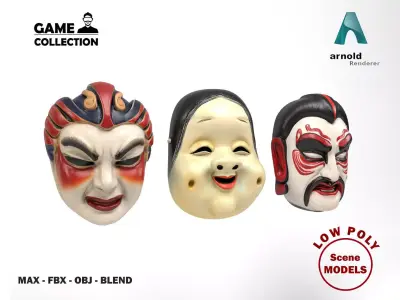 Japanese masks 2 Low-poly 3D model