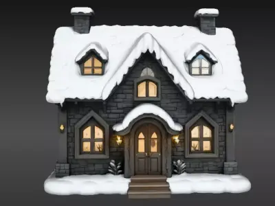 Cozy Winter Village House 3D Model Christmas Decoration Low-poly 3D model
