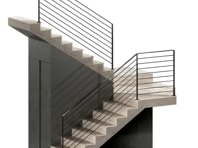 Stairs Modular kit Wooden steps metal railings staircase 3D model