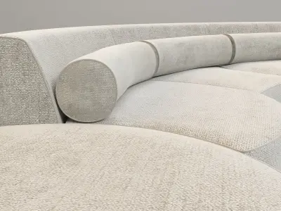 Sofa 3d model curved with two ottomans 3D model