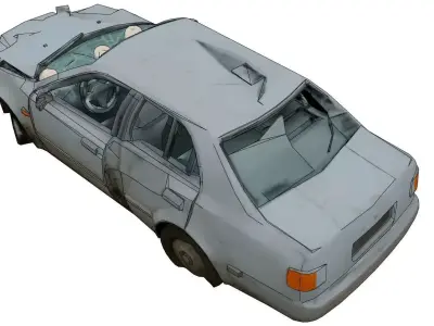 Wrecked plain car among ruins Low-poly 3D model