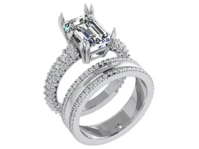 Emerald Diamond Ring With Band 4472 3D print model